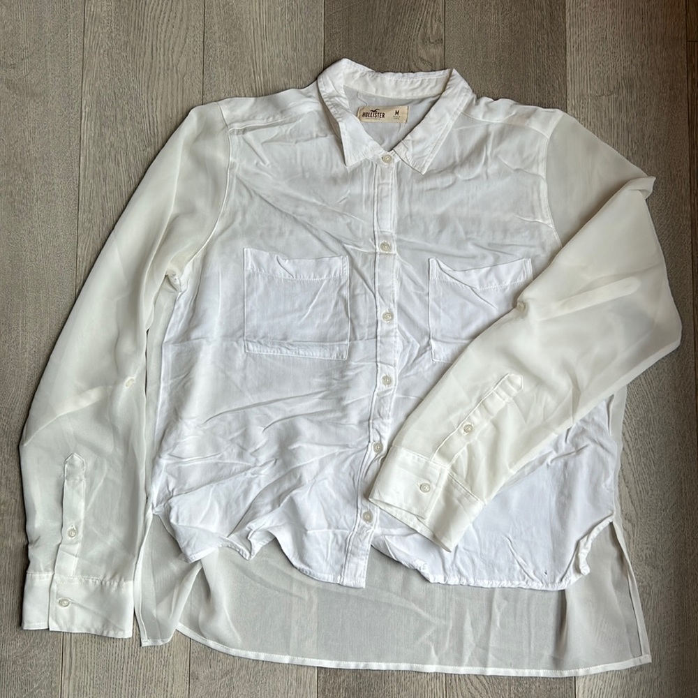 White Button-down w SHEER Sleeves&Back
